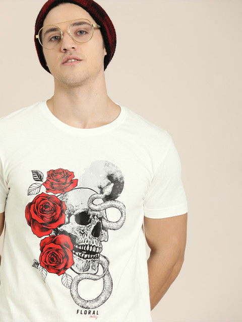 

Moda Rapido Men White Printed Round Neck T-shirt