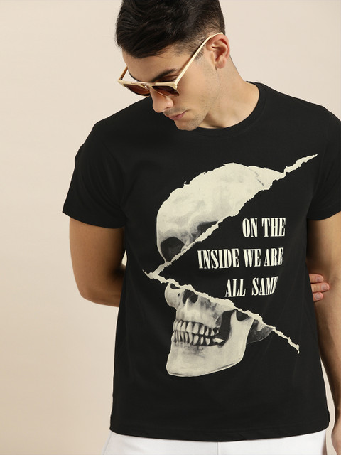 

Moda Rapido Men Black Printed Round Neck Pure Cotton T-shirt
