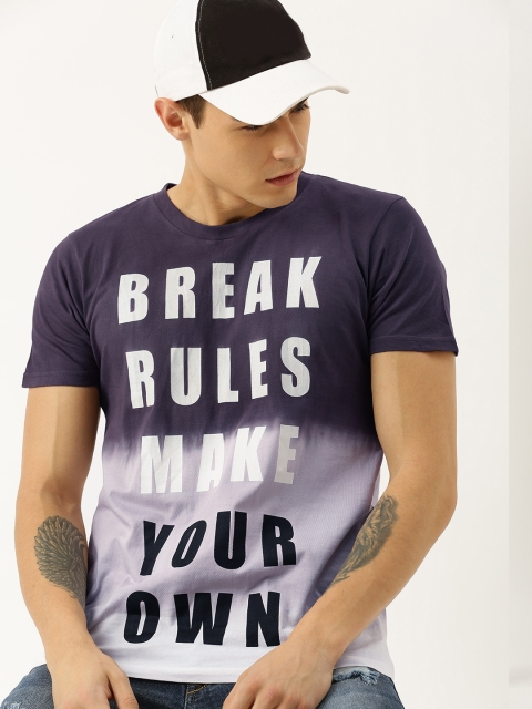 

Moda Rapido Men Charcoal Grey White Printed Round Neck Ombre Pure Cotton T-shirt