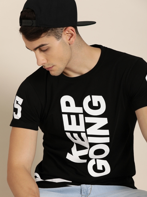 

Moda Rapido Men Black White Printed Round Neck Pure Cotton T-shirt