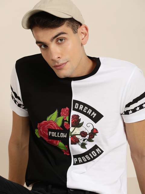 

Moda Rapido Men Black & White Printed Round Neck T-shirt
