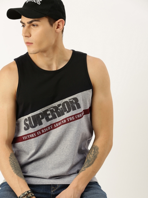

Moda Rapido Men Grey & Black Colourblocked Round Neck T-shirt