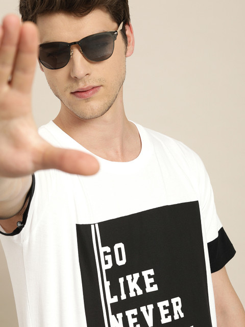 

Moda Rapido Men White & Black Printed Round Neck T-shirt