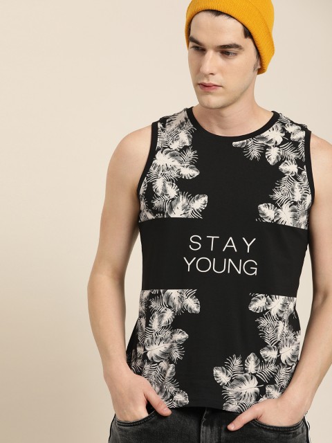 

Moda Rapido Men Black Off White Printed Round Neck Pure Cotton T-shirt