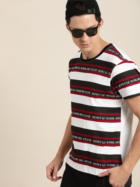 

Moda Rapido Men White Black Striped Round Neck Pure Cotton T-shirt