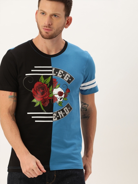

Moda Rapido Men Black & Blue Colourblocked Round Neck T-shirt