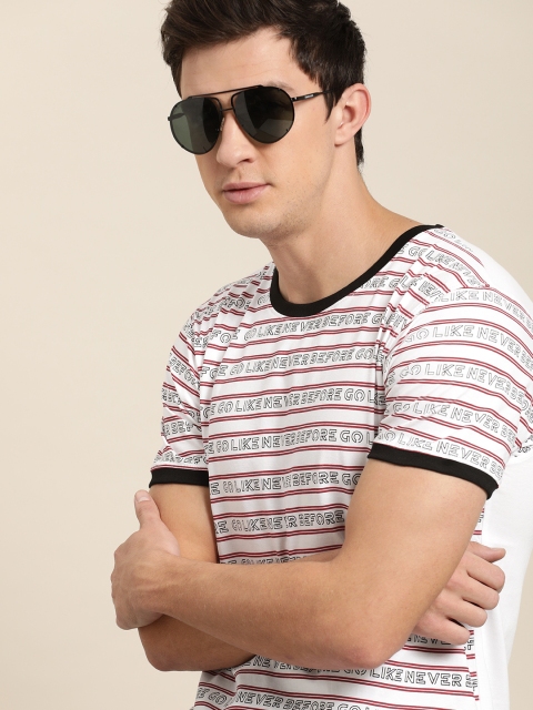 

Moda Rapido Men White & Black Striped Round Neck T-shirt