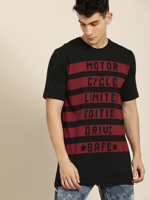 

Moda Rapido Men Black & Maroon Printed Round Neck T-shirt