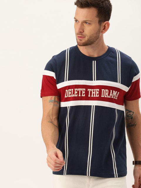 

Moda Rapido Men Navy Blue & White Striped Round Neck T-shirt