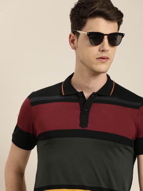 

Moda Rapido Men Maroon & Black Colourblocked Polo Collar T-shirt with Applique Detail