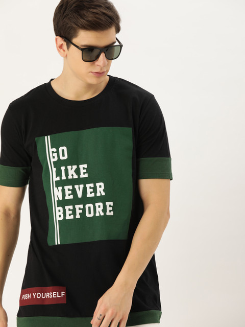 

Moda Rapido Men Black Printed Round Neck Pure Cotton T-shirt