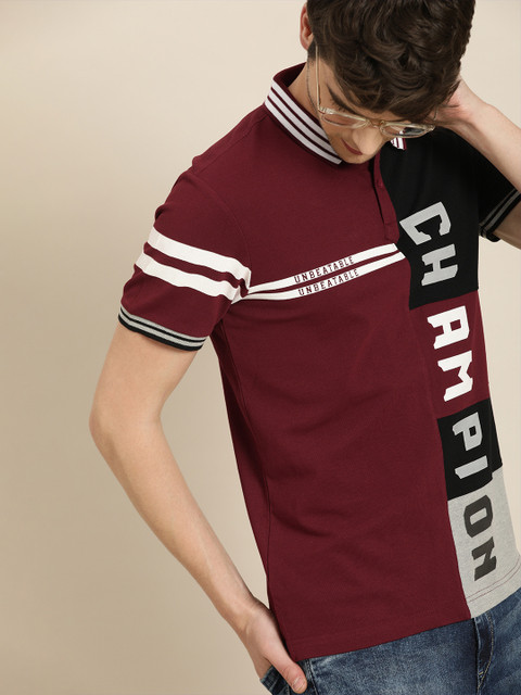 

Moda Rapido Men Maroon Printed Polo Collar T-shirt