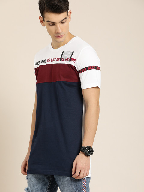 

Moda Rapido Men Navy Blue & Burgundy Colourblocked Round Neck T-shirt