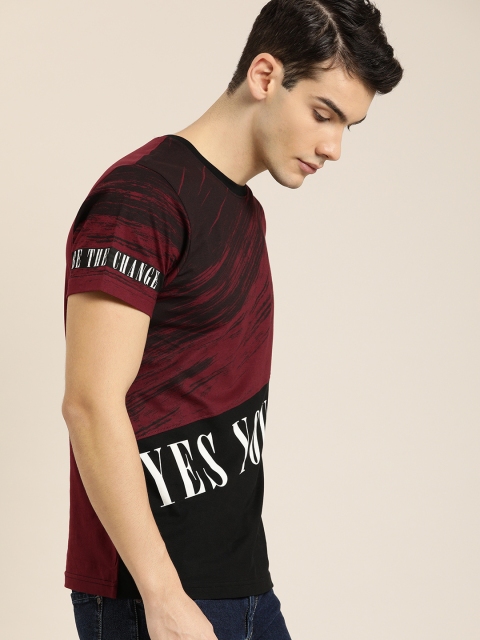 

Moda Rapido Men Black & Burgundy Printed Round Neck T-shirt