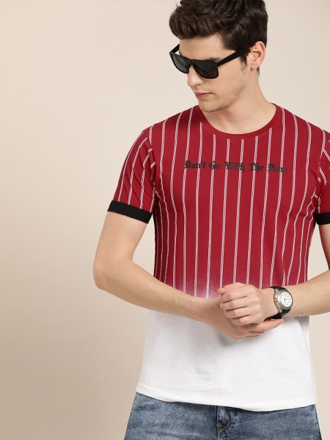 

Moda Rapido Men Maroon & White Striped Round Neck Ombre T-shirt With Printed Detail