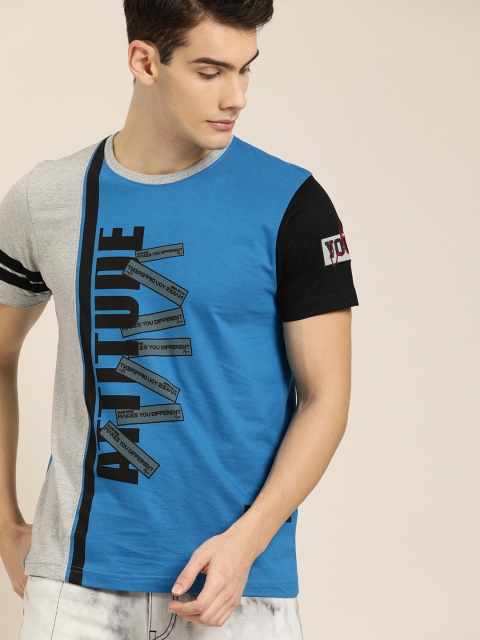

Moda Rapido Men Blue & Grey Printed Round Neck T-shirt