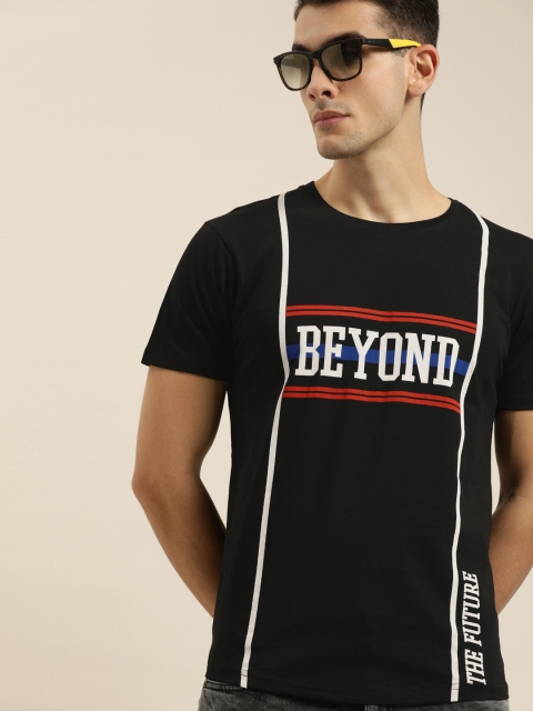 

Moda Rapido Men Black White Printed Round Neck Pure Cotton T-shirt