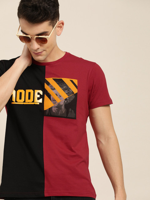 

Moda Rapido Men Maroon & Black Colourblocked Round Neck T-shirt