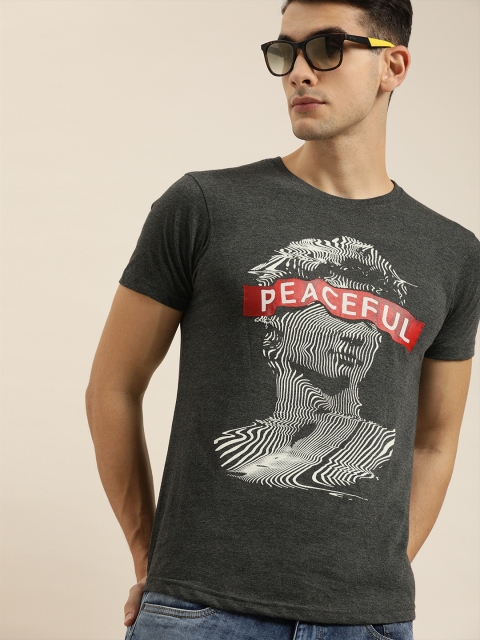 

Moda Rapido Men Charcoal Grey Printed Round Neck T-shirt
