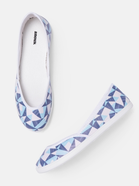 Women Navy Blue & White Printed Ballerinas