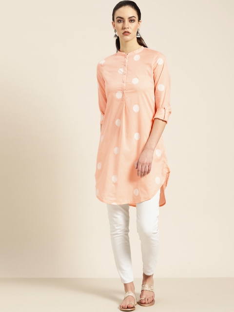 

Moda Rapido Women Peach-Coloured & White Printed Straight Kurta