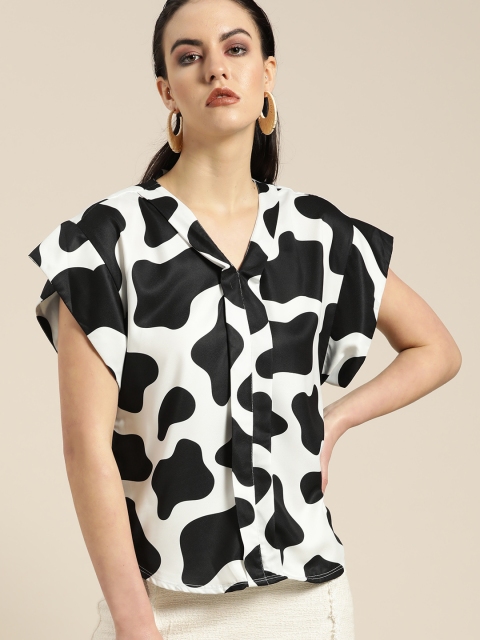 

Moda Rapido Women White & Black Printed Top