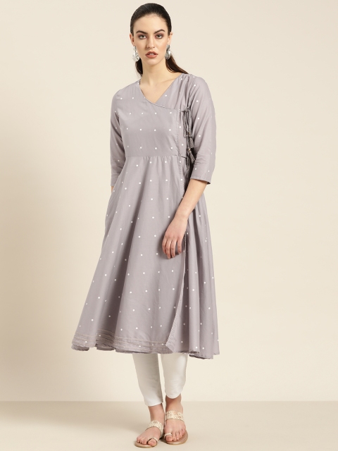 

Moda Rapido Women Grey & White Printed Angrakha Anarkali Kurta
