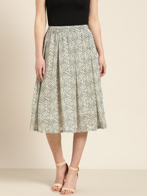 

Moda Rapido Women Off-White & Black Printed Pleated A-Line Skirt