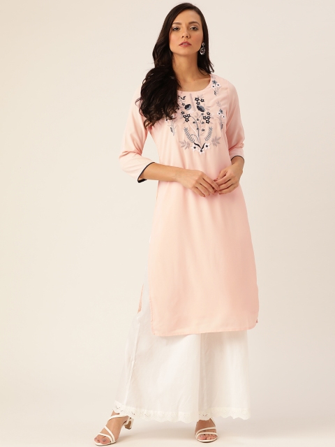 

Moda Rapido Women Peach-Coloured & White Yoke Design Kurta with Palazzos