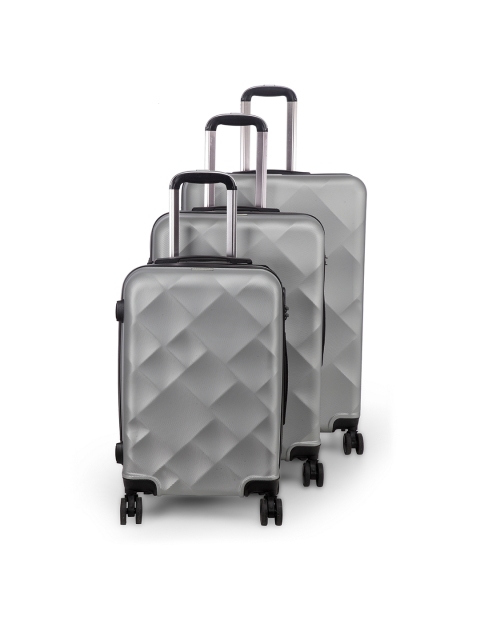 

Teakwood Leathers Set of 3 Silver-Toned Textured Hard-Sided Trolley Suitcases