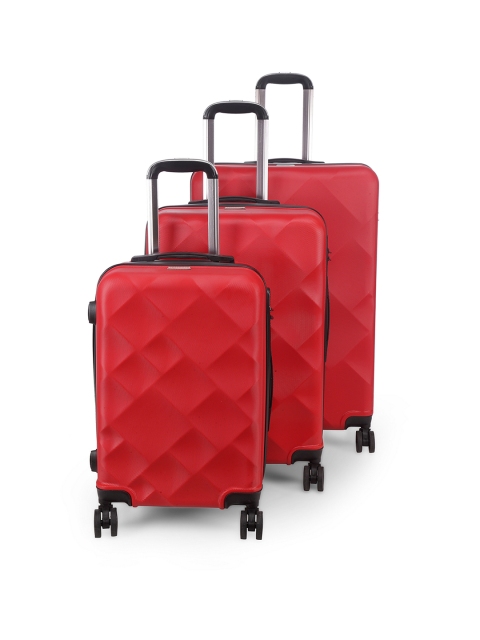 

Teakwood Leathers Set of 3 Red Textured Hard-Sided Trolley Suitcases