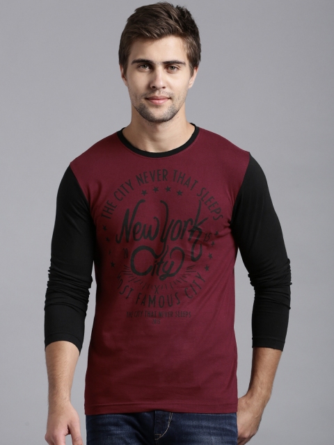 

Moda Rapido Maroon Printed Pure Cotton T-shirt, Na