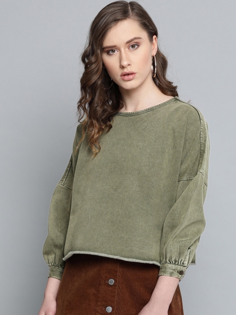 

VividArtsy Women Olive Green Solid Sweatshirt