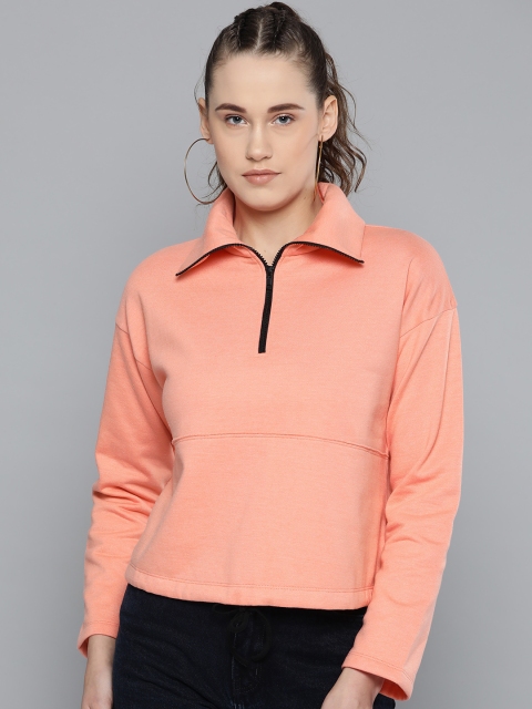 

VividArtsy Women Peach-Coloured Solid Sweatshirt