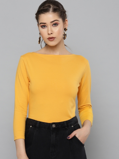 

VividArtsy Women Mustard Yellow Solid Regular Top
