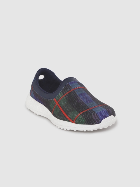 

KazarMax Kids Navy Blue & Green Checked Slip-On Sneakers