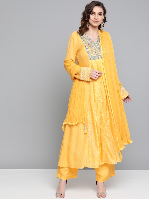 

Ritu Kumar Women Yellow Self Design Kurta with Palazzos & Dupatta