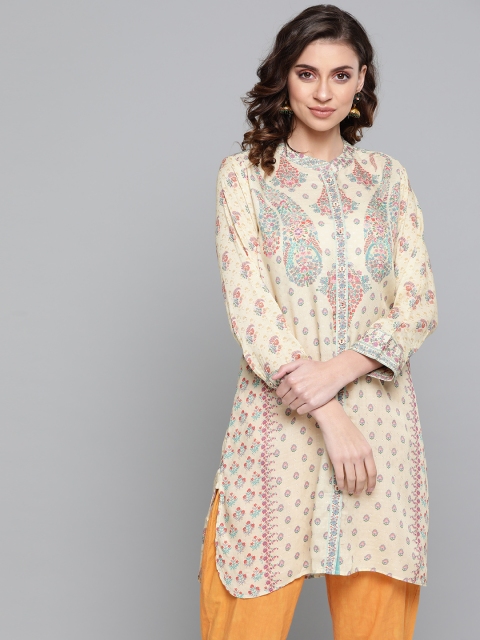 

Ritu Kumar Women Cream & Blue Printed Straight Kurta