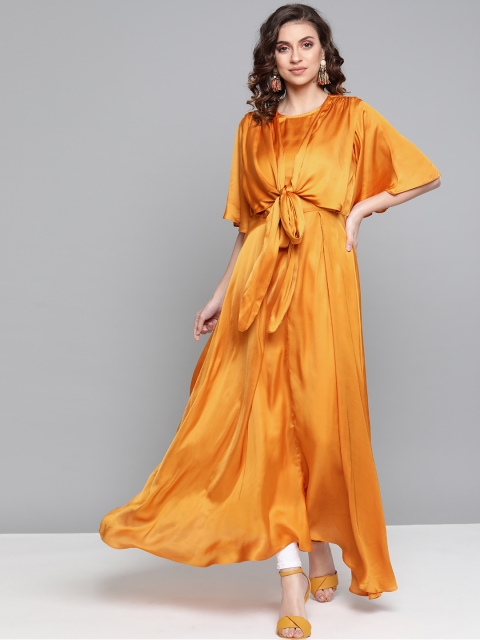 

Ritu Kumar Women Golden Satin Finish Solid Asymmetric A-Line Kurta, Gold