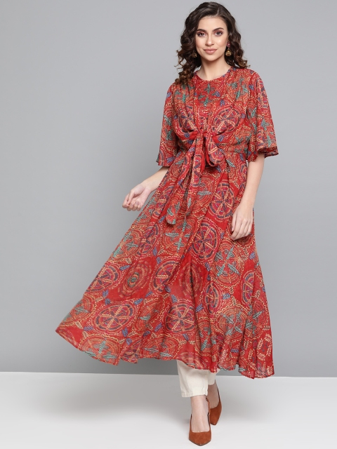 

Ritu Kumar Women Rust Red & Beige Printed A-Line Kurta With Camisole
