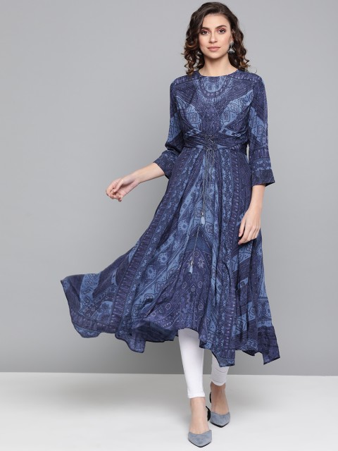 

Ritu Kumar Women Navy Blue Printed Layered Asymmetric A-Line Kurta