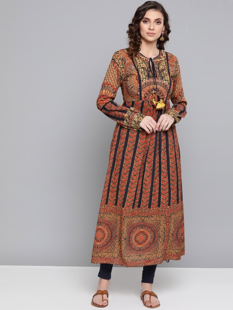 

Ritu Kumar Women Rust Red & Navy Blue Printed A-Line Kurta