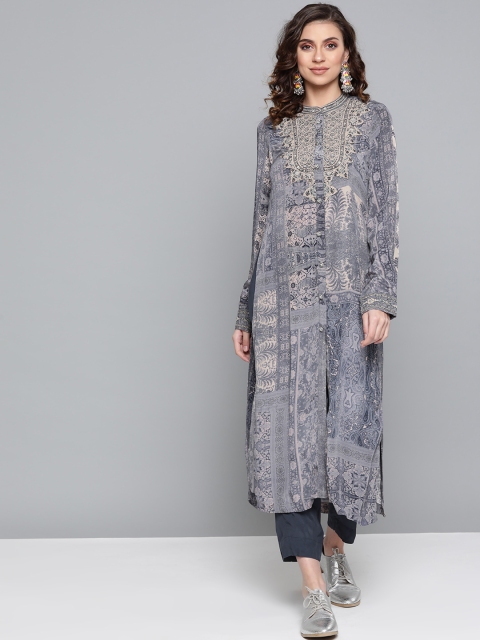 

Ritu Kumar Women Blue & Beige Printed Kurta with Trousers