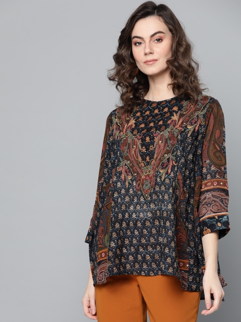 

Ritu Kumar Women Navy Blue & Beige Printed A-Line Kurti