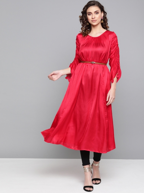 

Ritu Kumar Women Red Solid A-Line Kurta With Belt