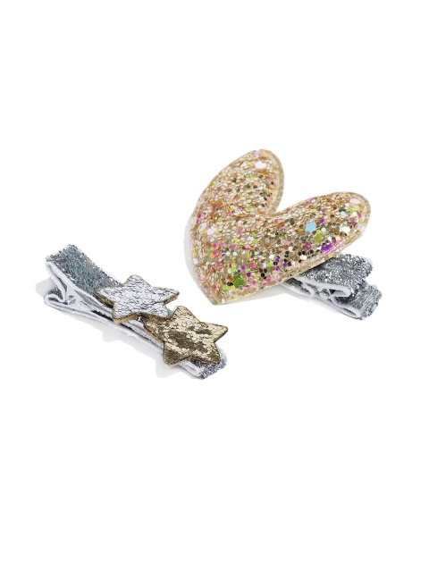 

Toniq Kids Girls Set of 2 Gold-Toned & Silver-Toned Embellished Alligator Hair Clips