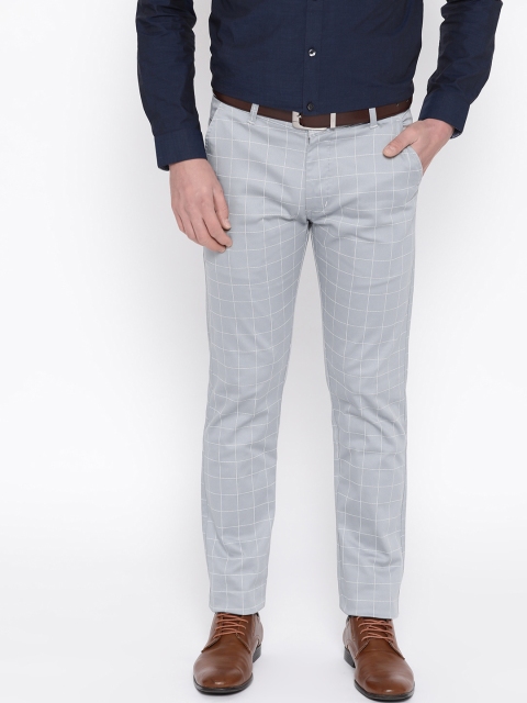 

Hancock Men Grey & White Slim Fit Checked Formal Trousers