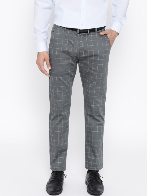 

Hancock Men Grey Slim Fit Checked Formal Trousers