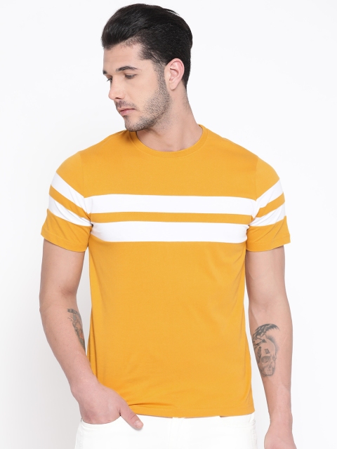 

Rodzen Men Yellow & White Striped Round Neck T-shirt