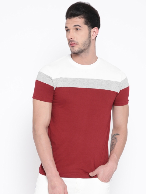 

Rodzen Men Maroon & White Colourblocked Round Neck T-shirt